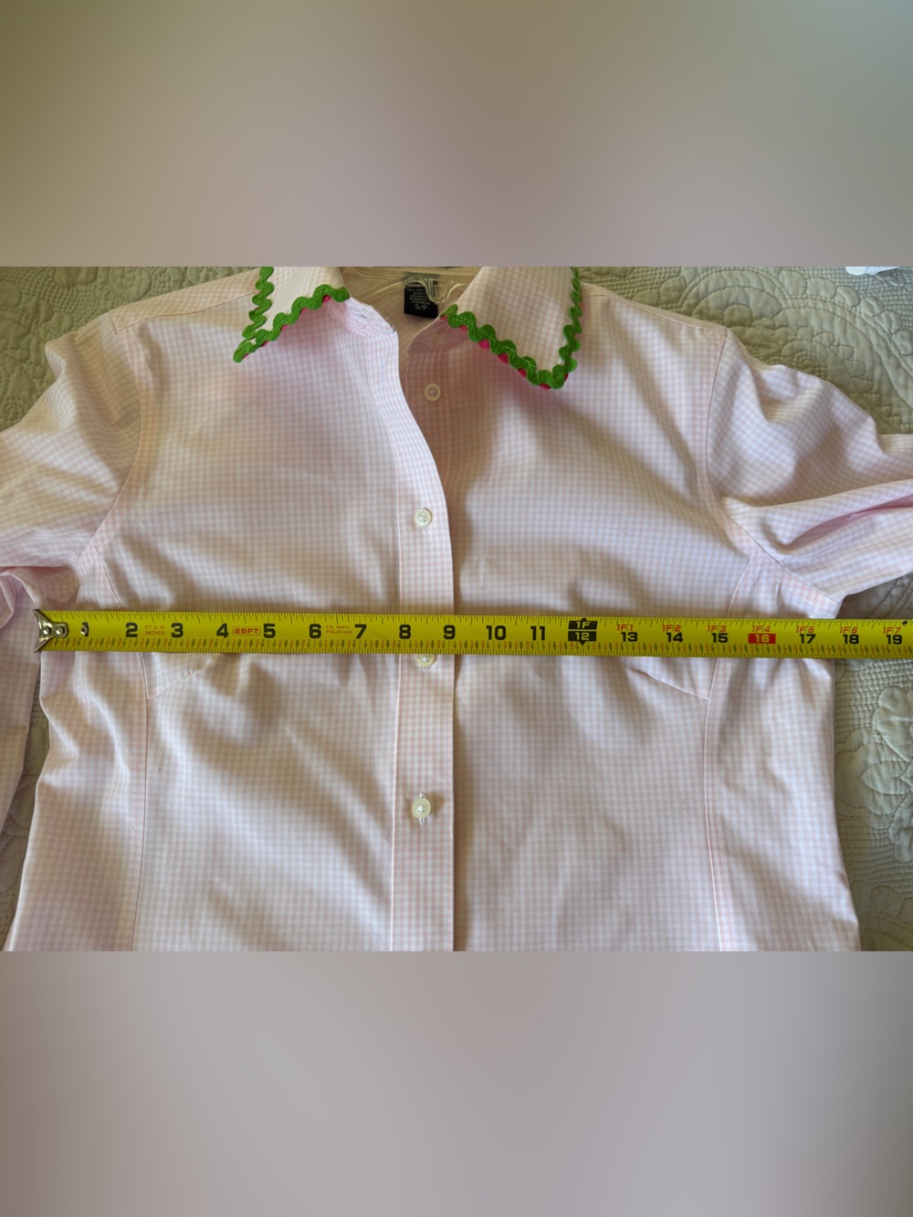 NWOT PearlyVine Ballet Pink Gingham RicRac Button Down LS Shirt, S, MSRP $139 - Picture 11 of 13